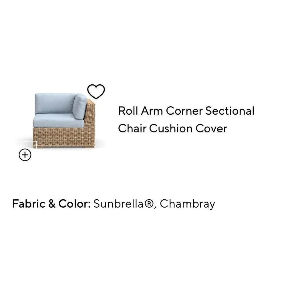 Pottery Barn Huntington Roll Arm Corner Sectional Chair Cushion Cover Chambray